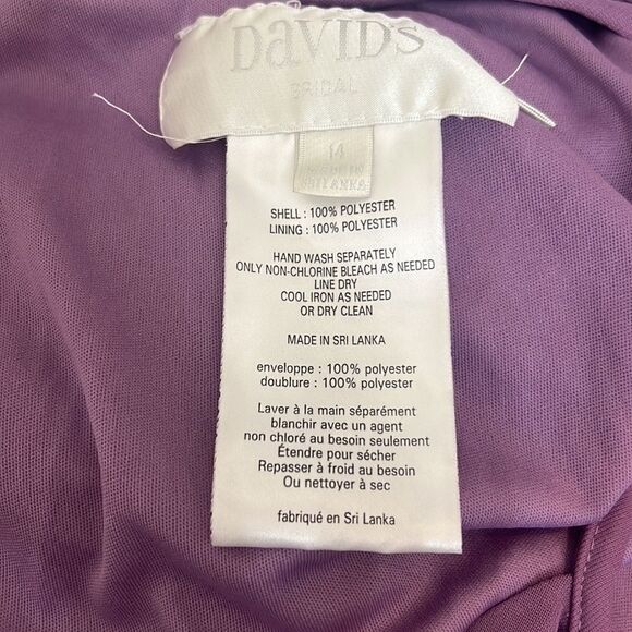 David’s Bridal Dress Sz 14 Wisteria Iris Violet Boat High Neck Tent Sheer Lined - Picture 15 of 16